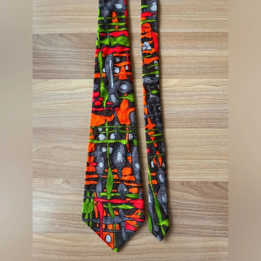 Vintage Abstract Print Necktie Multicolor Retro Pattern